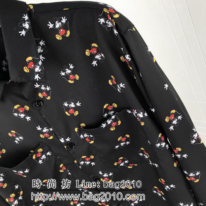 YSL聖羅蘭 19ss春季 黑色 米老鼠印花長袖襯衫 府綢面料 數碼直噴印花 男女同款 ydi2633